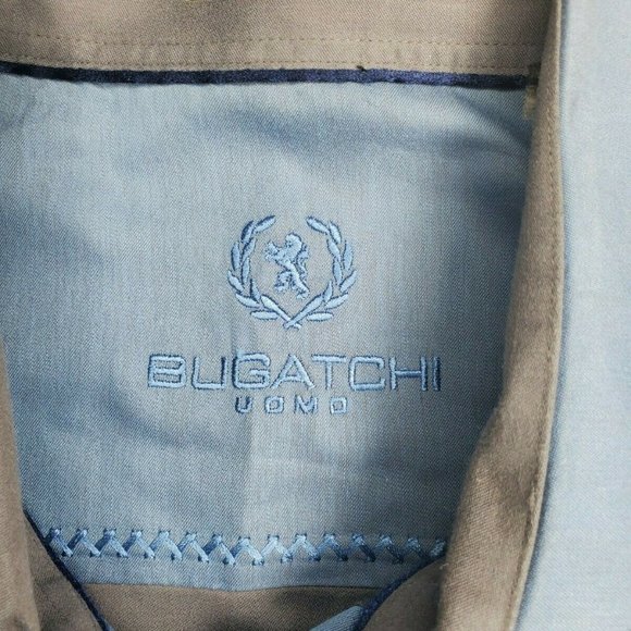 Bugatchi Uomo Blue Grey Mens Embroidered Shaped Fit Button Up Shirt - Picture 8 of 12